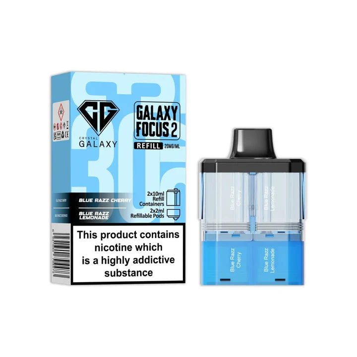 Blue Razz Cherry & Blue Razz Lemonade flavoured Crystal Galaxy Focus 2 Replacement Pod in Light Blue Colour