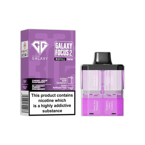 Cherry Sour Raspberry & Blueberry Cherry Cranberry flavoured Crystal Galaxy Focus 2 Replacement Pod