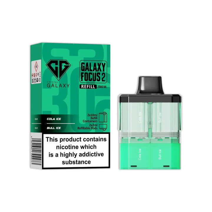 Cola Ice & Bull Ice flavoured Crystal Galaxy Focus 2 Replacement Pod in Green Colour