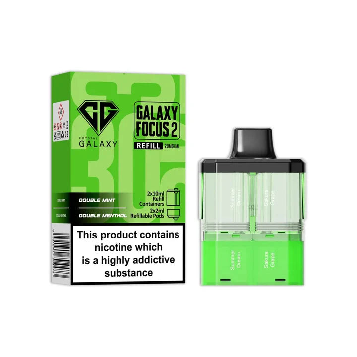 Double Mint & Double Menthol flavoured Crystal Galaxy Focus 2 Replacement Pod in Green Colour