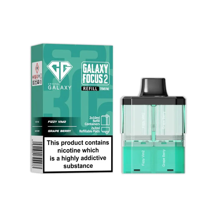 Fizzy Vim2 & Grape Berry flavoured Crystal Galaxy Focus 2 Replacement Pod in Green Colour