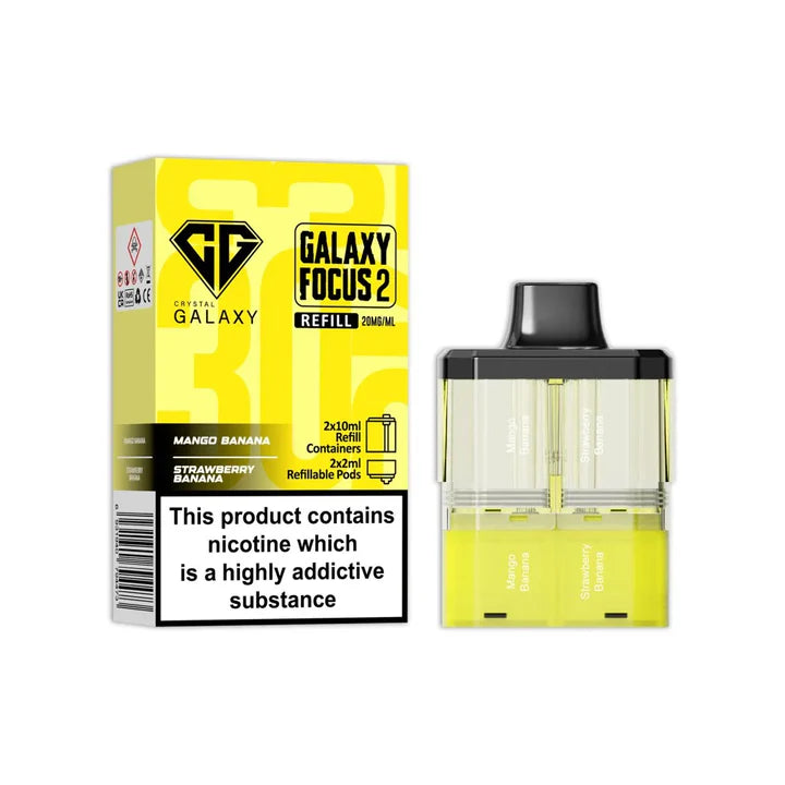 Mango Banana & Strawberry Banana flavoured Crystal Galaxy Focus 2 Replacement Pod in Yellow Colour