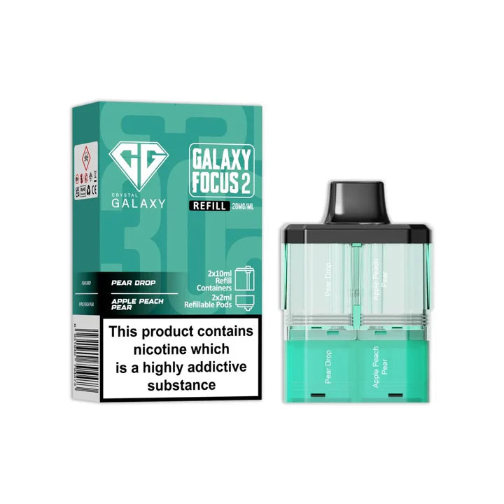 Pear Drop & Apple Peach Pear flavoured Crystal Galaxy Focus 2 Replacement Pod in Green Colour