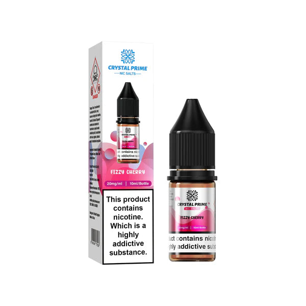 Fizzy Cherry flavoured Crystal Prime Nic Salts in Pinkish Red Colour