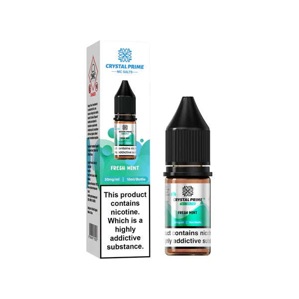 Fresh Mint flavoured Crystal Prime Nic Salts in Greenish Blue Colour