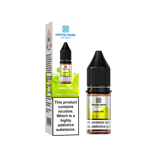 Lemon Lime flavoured Crystal Prime Nic Salts in Greenish Yellow Colour