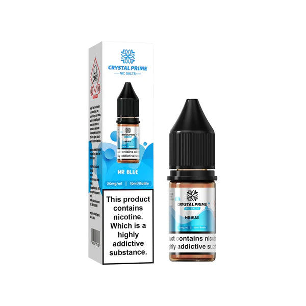 Mr Blue flavoured Crystal Prime Nic Salts in Blue Colour
