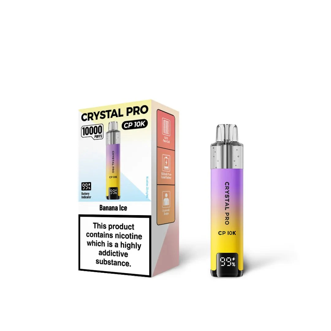 Banana Ice flavoured Crystal Pro CP 10K in Purple and Yellow