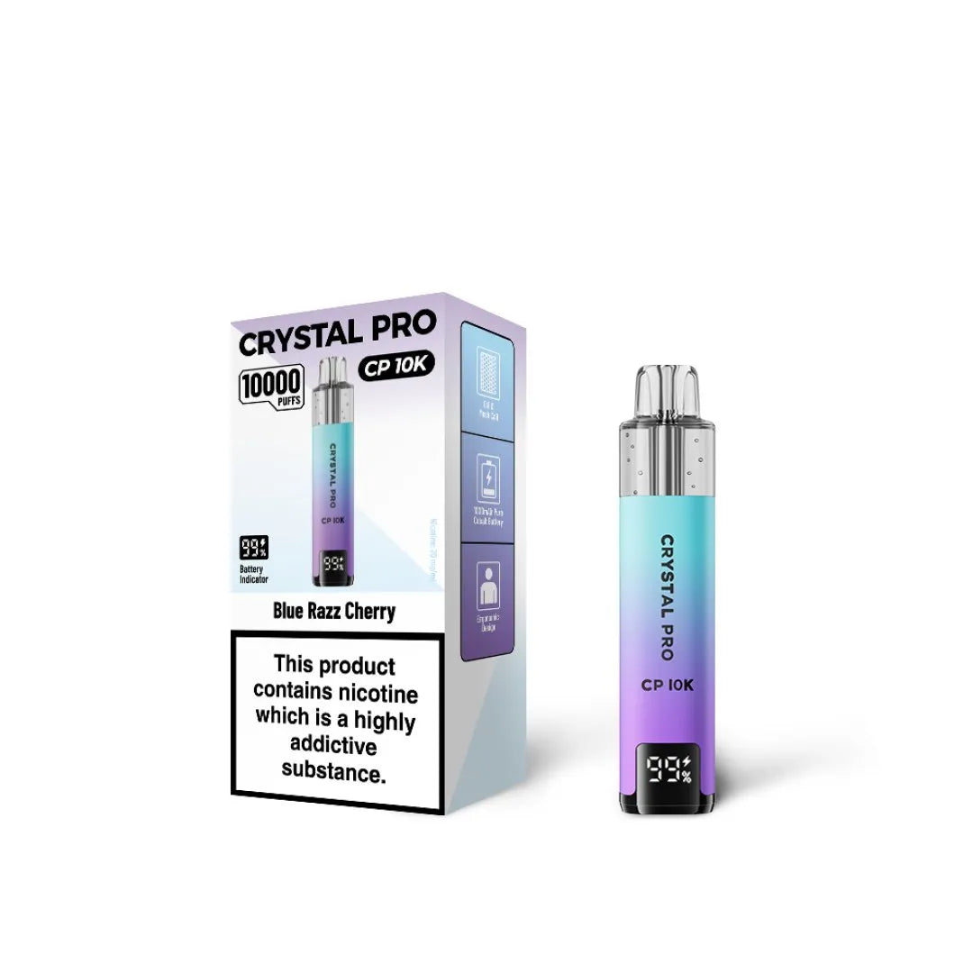Blue Razz Cherry flavoured Crystal Pro CP 10K in Blue and Purple