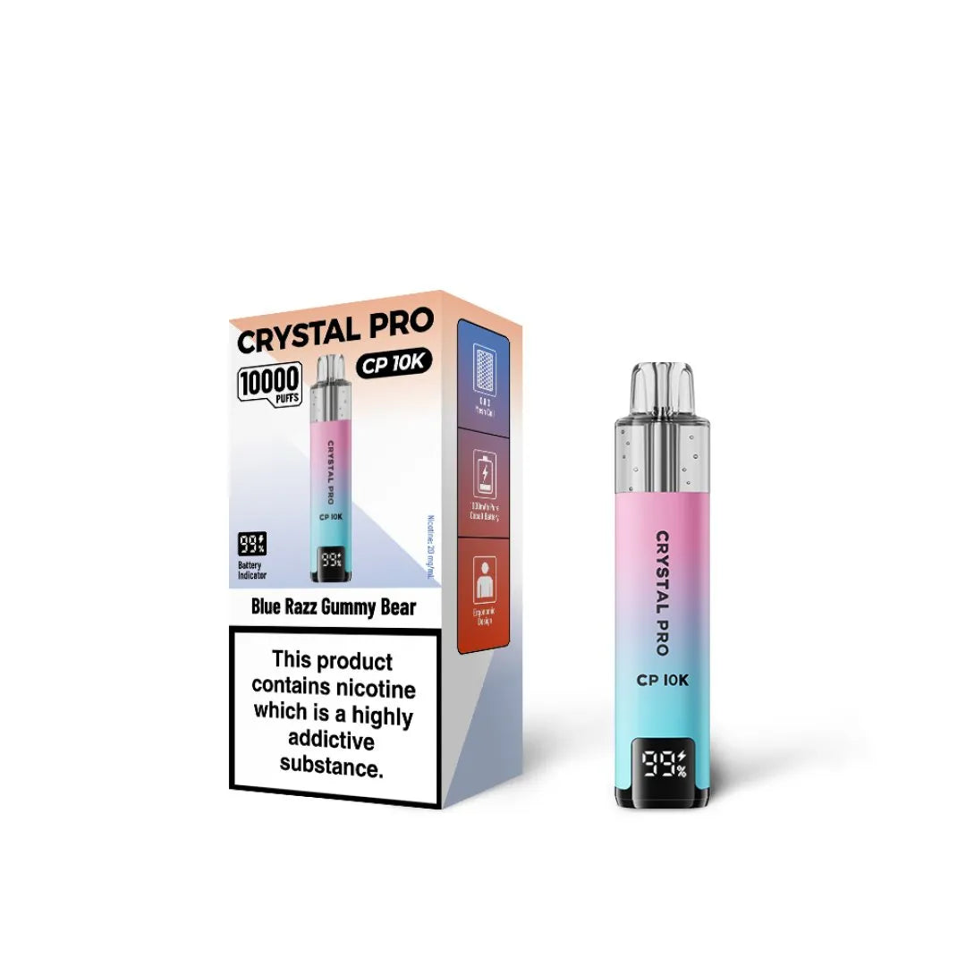 Blue Razz Gummy Bear flavoured Crystal Pro CP 10K in Pink and Blue