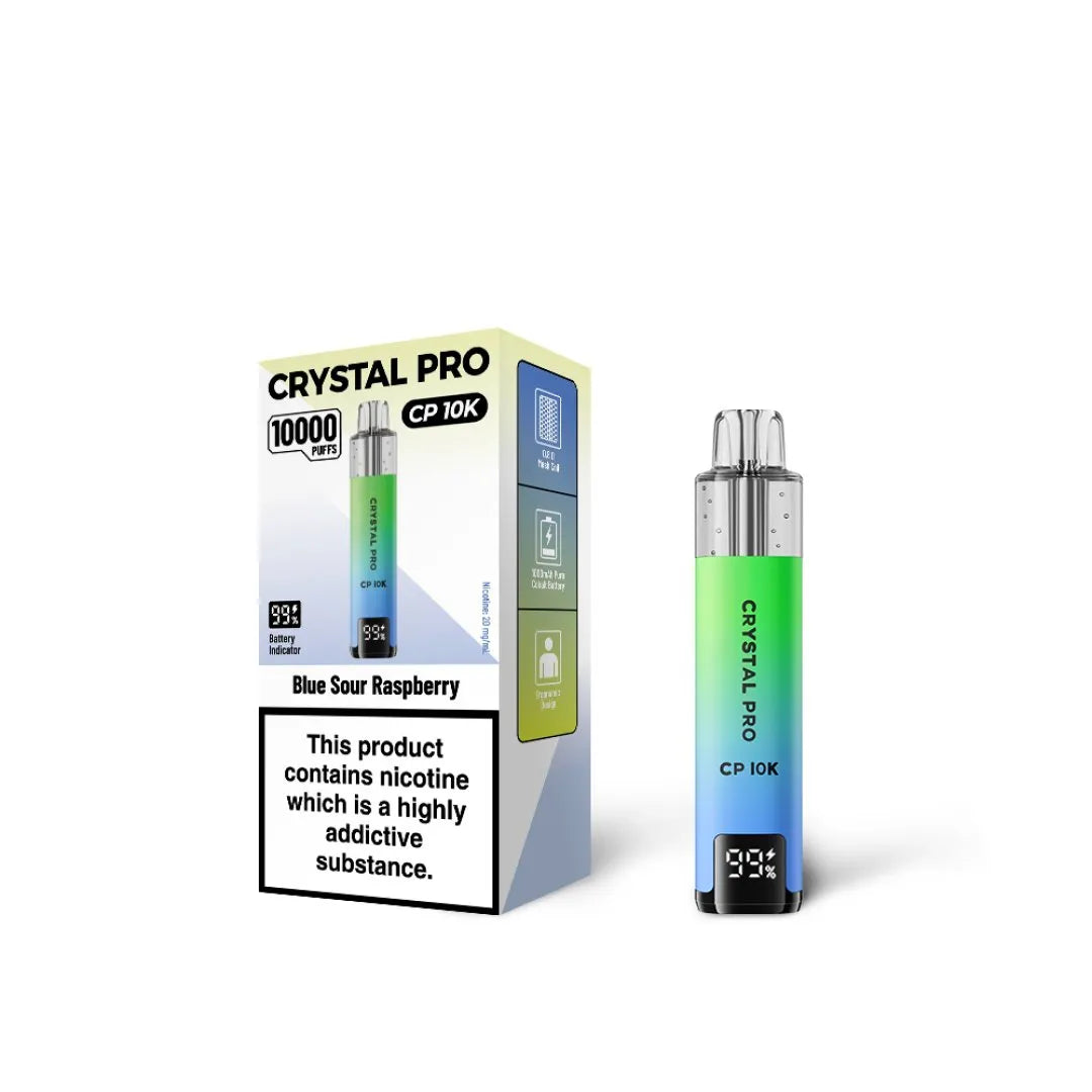 Blue Sour Raspberry flavoured Crystal Pro CP 10K in Green and Blue