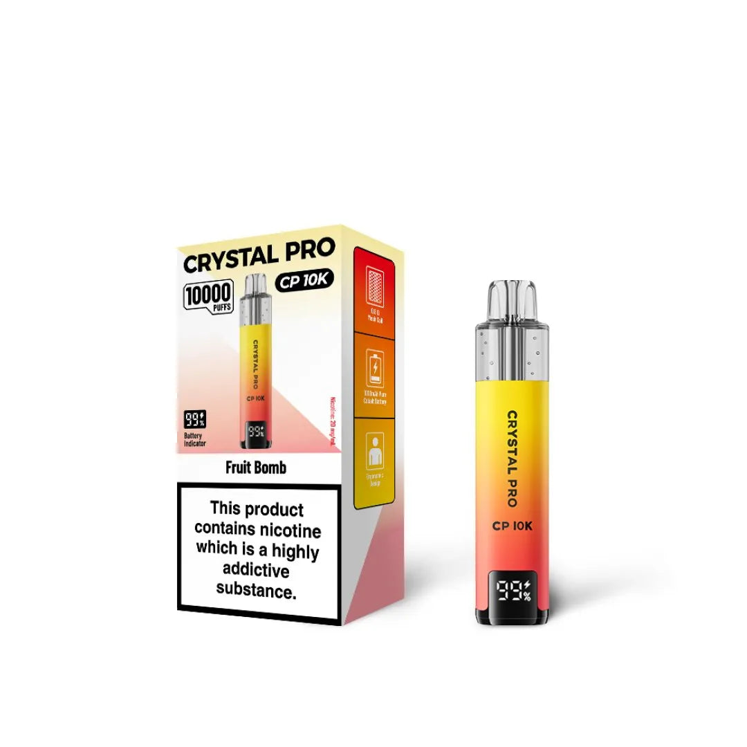Fruit Bomb flavoured Crystal Pro CP 10K in Yellow and Red