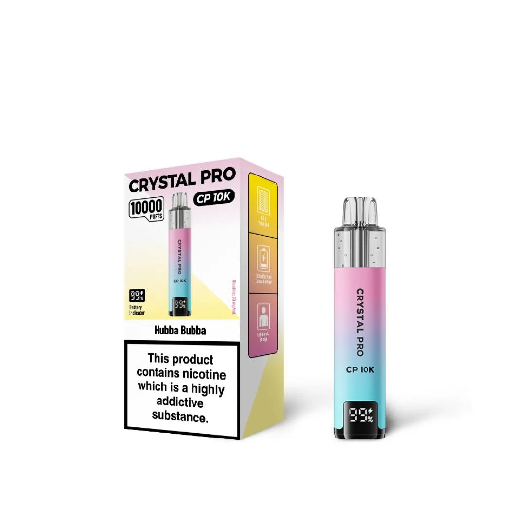 Hubba Bubba flavoured Crystal Pro CP 10K in Pink and Blue