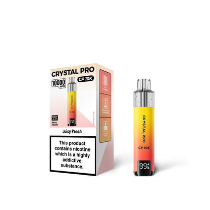 Juicy Peach flavoured Crystal Pro CP 10K in yellow and red