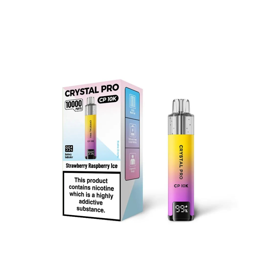 Strawberry Raspberry Ice flavoured Crystal Pro CP 10K in Yellow and Pink