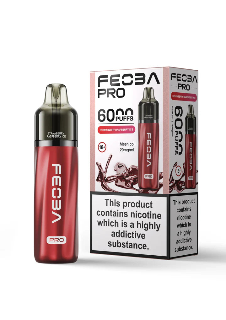 Strawberry Raspberry Ice flavoured Feoba Pro 6000 Prefilled Vape Kit in Red
