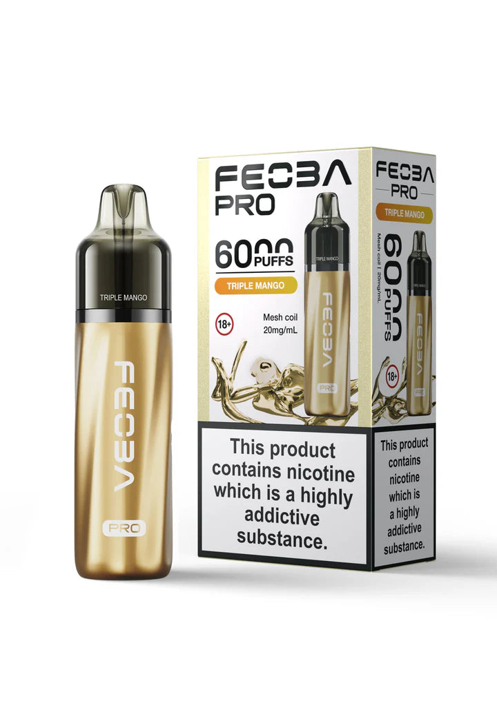 Triple Mango flavoured Feoba Pro 6000 Prefilled Vape Kit in Yellow