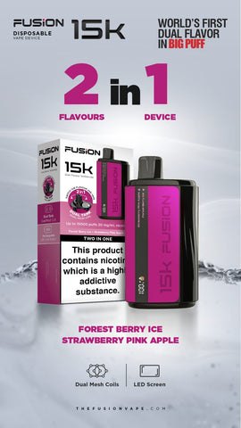 Fusion 15k Puffs 2 in 1 Disposable Vape Pod Kit Box of 5-Forest Berry Ice + Strawberry Pink Apple-vapeukwholesale