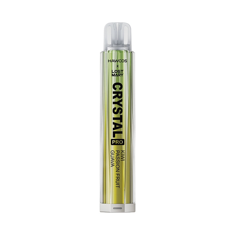Kiwi Passion Fruit Guava flavoured Hawcos x Lost Mary Crystal Pro Prefilled Pod Kit in Greenish Yellow Colour