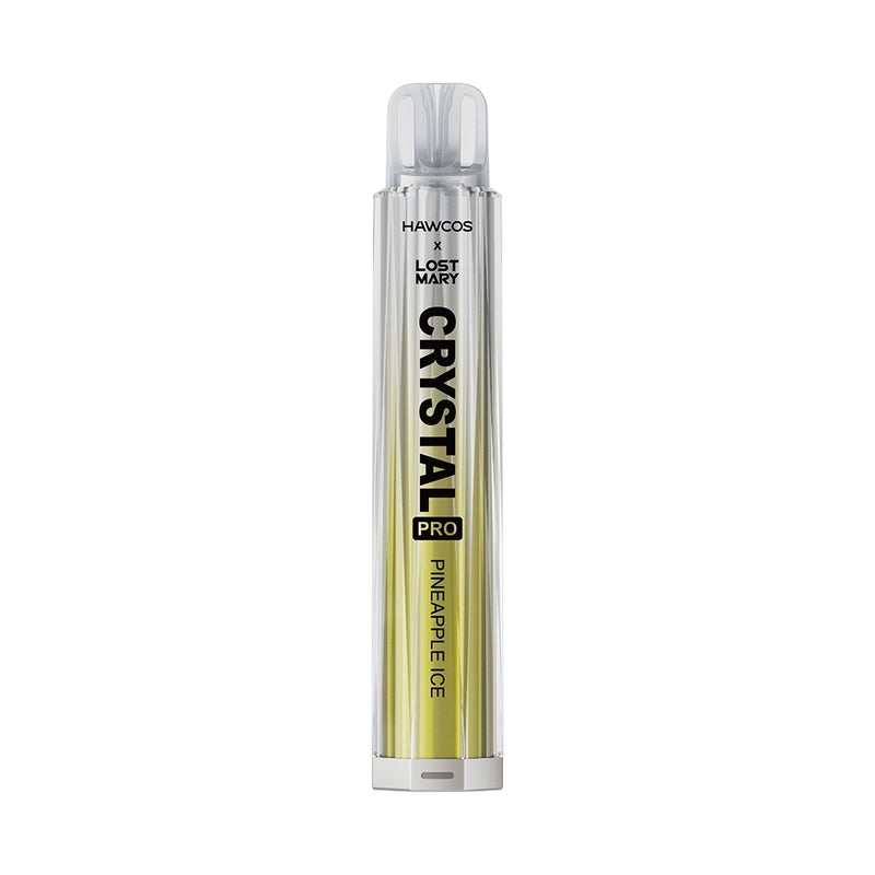 Pineapple Ice flavoured Hawcos x Lost Mary Crystal Pro Prefilled Pod Kit in White and Yellow Colour