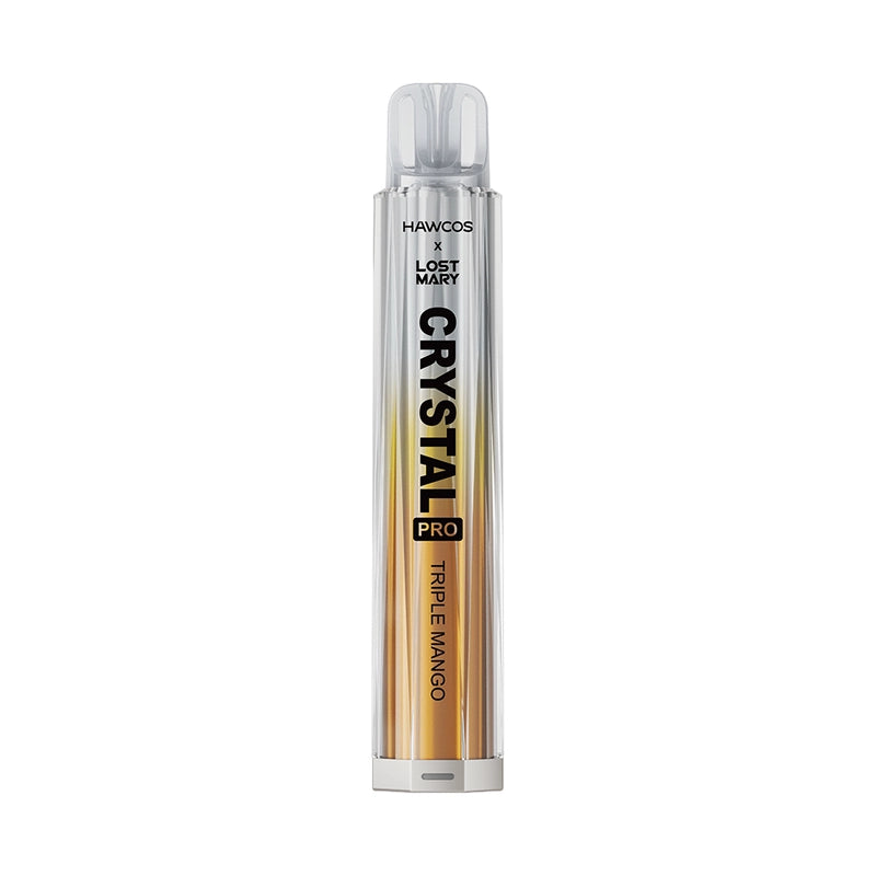 Triple Mango flavoured Hawcos x Lost Mary Crystal Pro Prefilled Pod Kit in White and Yellow Colour