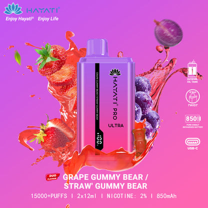 Grape Gummybear / Straw' Gummybear flavour Hayati Pro Ultra 15000 Pod Device