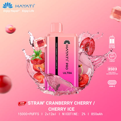 Straw' Cranberry Cherry / Cherry Ice flavour Hayati Pro Ultra 15000 Pod Device