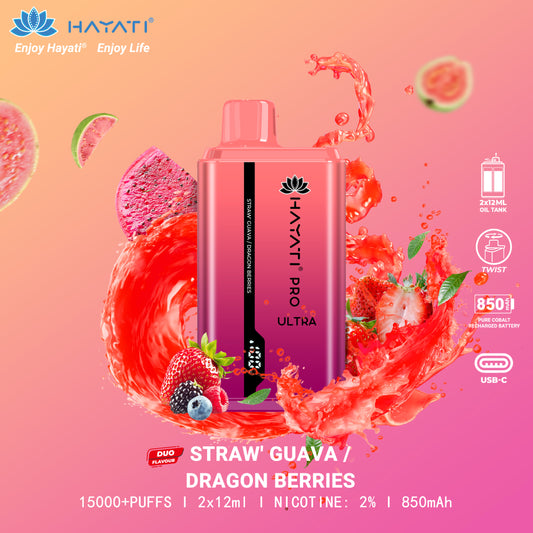 Straw' Guava / Dragon Berries flavour Hayati Pro Ultra 15000 Pod Device