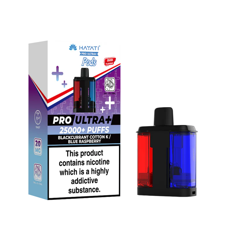 Hayati Pro Ultra Plus 25K Blackcurrant Cotton K / Blue Raspberry Flavored Prefilled Pod