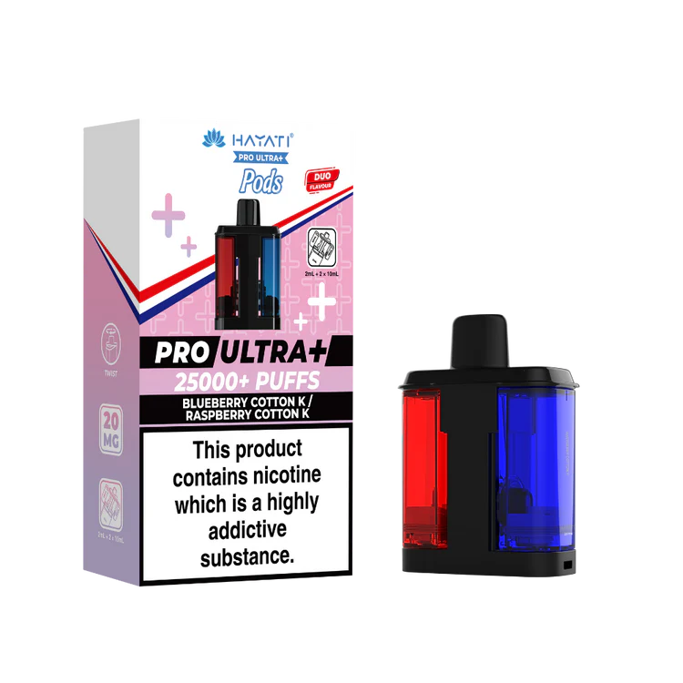 Hayati Pro Ultra Plus 25K Blueberry Cotton K/Raspberry Cotton K Flavored Prefilled Pod