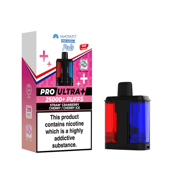 Hayati Pro Ultra Plus 25K Straw' Cranberry Cherry/ Cherry Ice Flavored Prefilled Pod