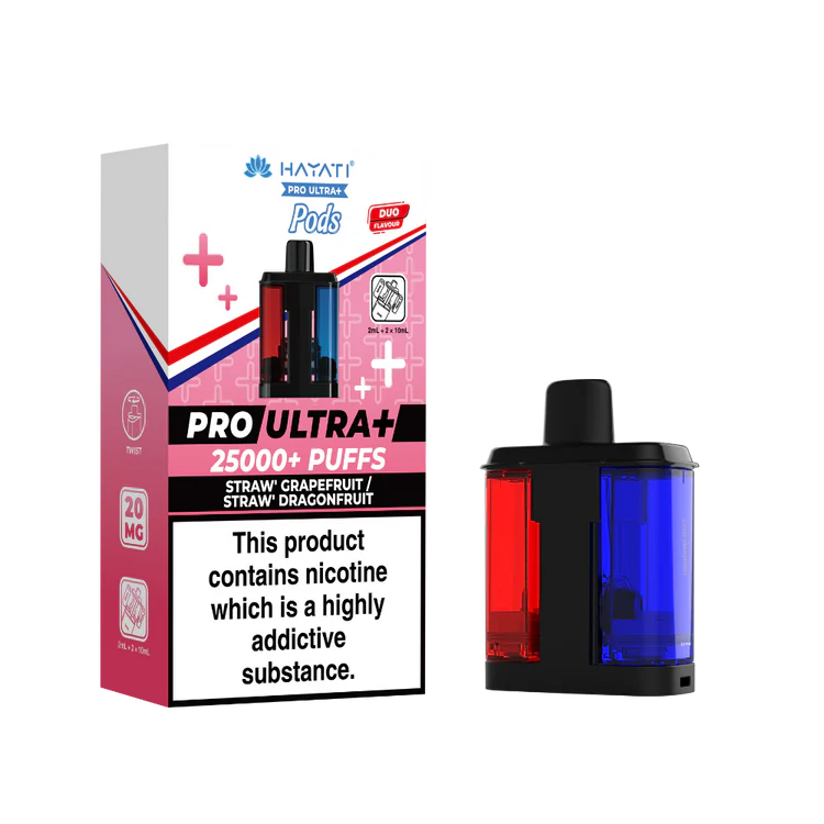 Hayati Pro Ultra Plus 25K Straw' Grapefruit/ Straw' Dragonfruit Flavored Prefilled Pod