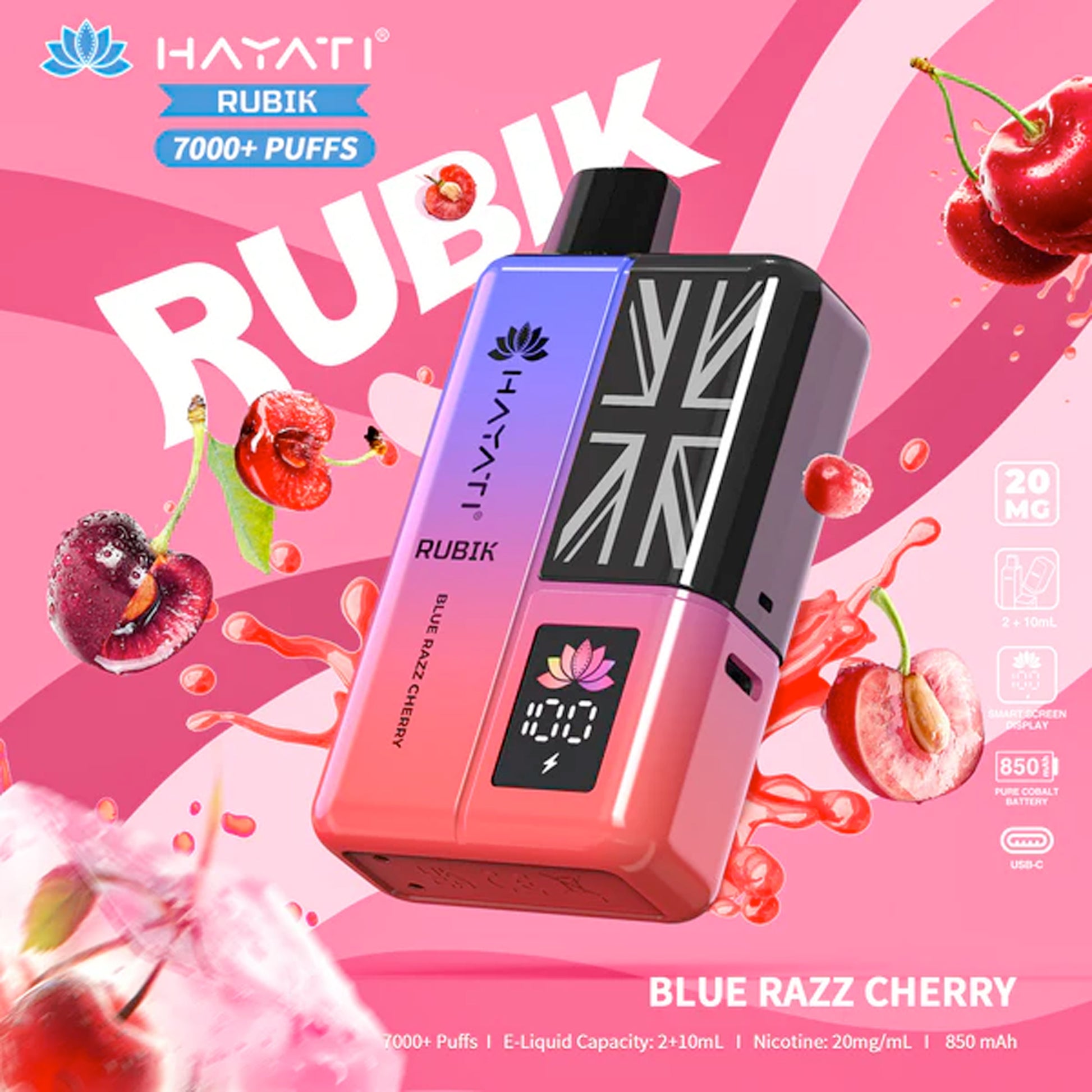 Blue Razz Cherry flavoured Hayati Rubik 7000 Plus Puffs
