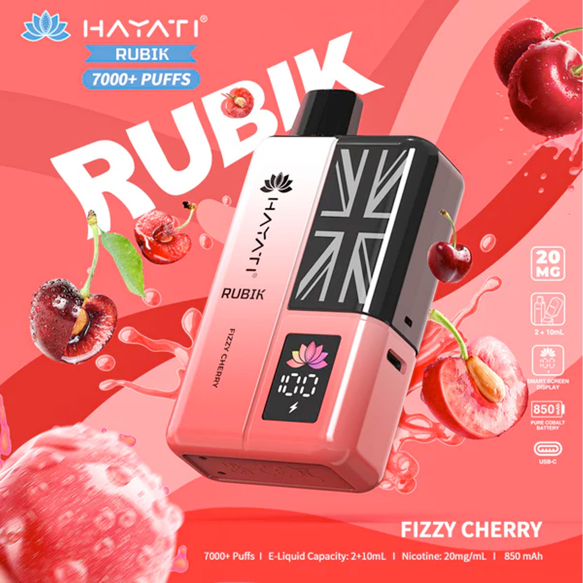Fizzy Cherry flavoured Hayati Rubik 7000 Plus Puffs
