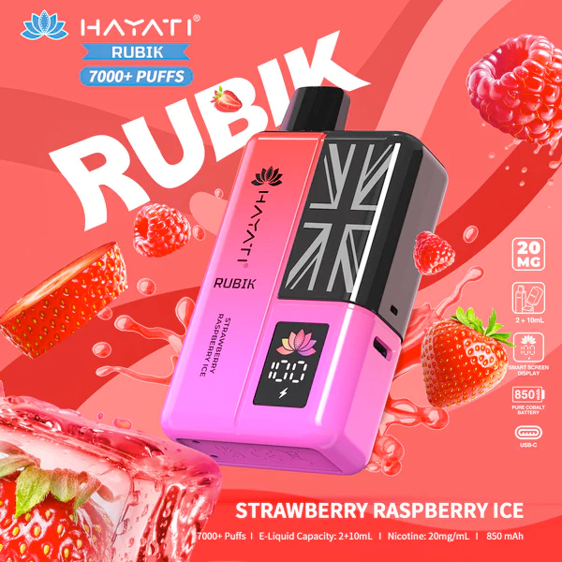 Strawberry Raspberry Ice flavoured Hayati Rubik 7000 Plus Puffs