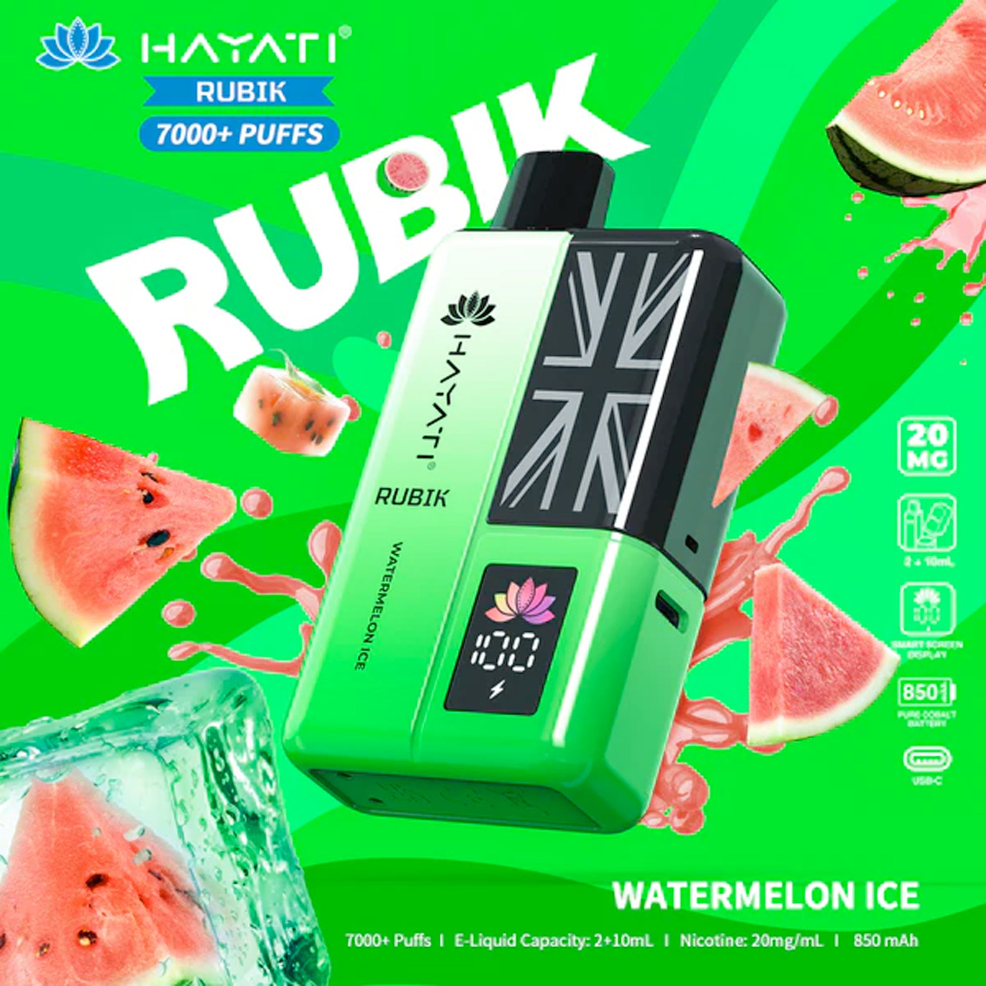 Watermelon Ice flavoured Hayati Rubik 7000 Plus Puffs