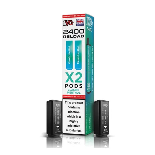 Classic Menthol flavoured IVG 2400 Reload 2 in 1 Pod in Green Colour