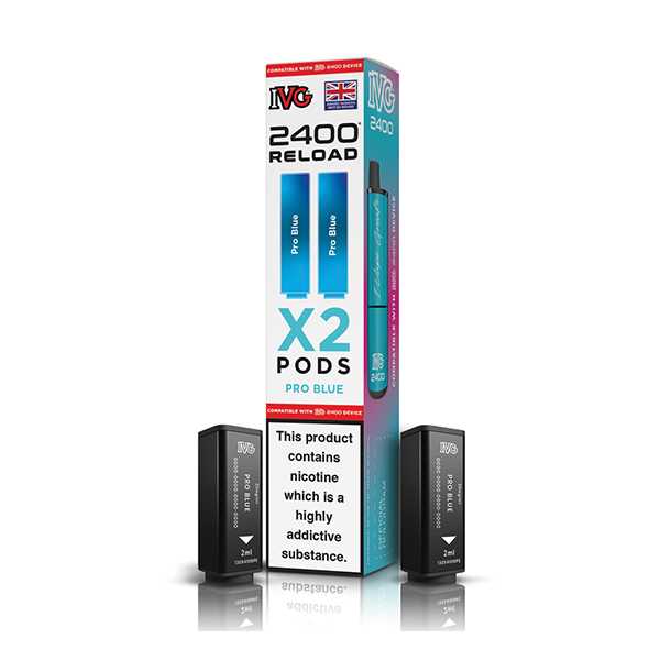 Pro Blue flavoured IVG 2400 Reload 2 in 1 Pod in Blue Colour