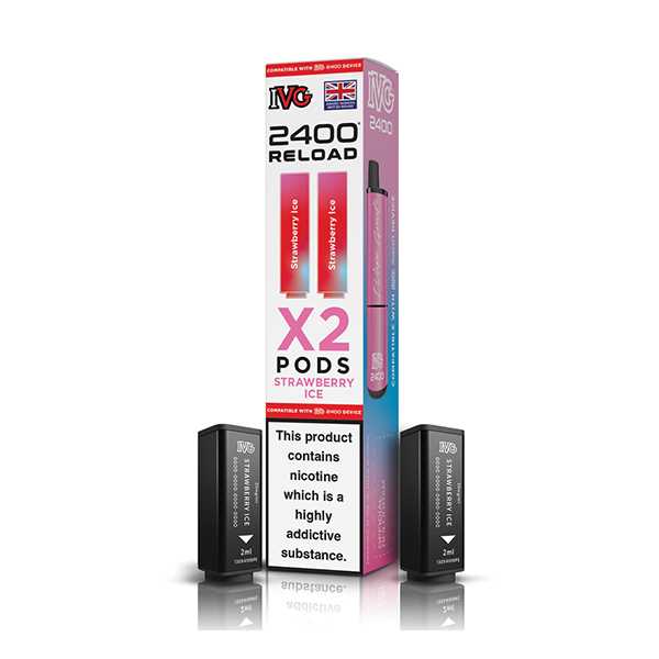 Strawberry Ice flavoured IVG 2400 Reload 2 in 1 Pod in Pinkish Blue Colour