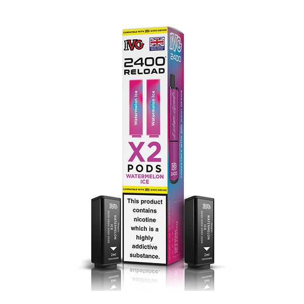 Watermelon Ice flavoured IVG 2400 Reload 2 in 1 Pod in Pink and Blue Colour