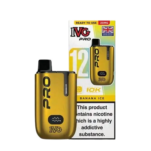 Banana Ice flavoured IVG Pro 12 Prefilled Vape Kit in Golden Colour