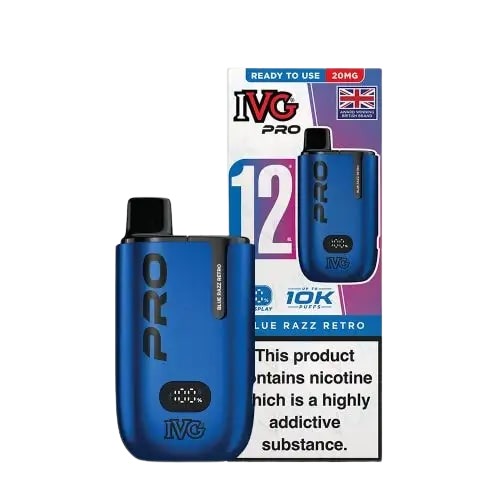 Blue Razz Retro flavoured IVG Pro 12 Prefilled Vape Kit in Blue Colour