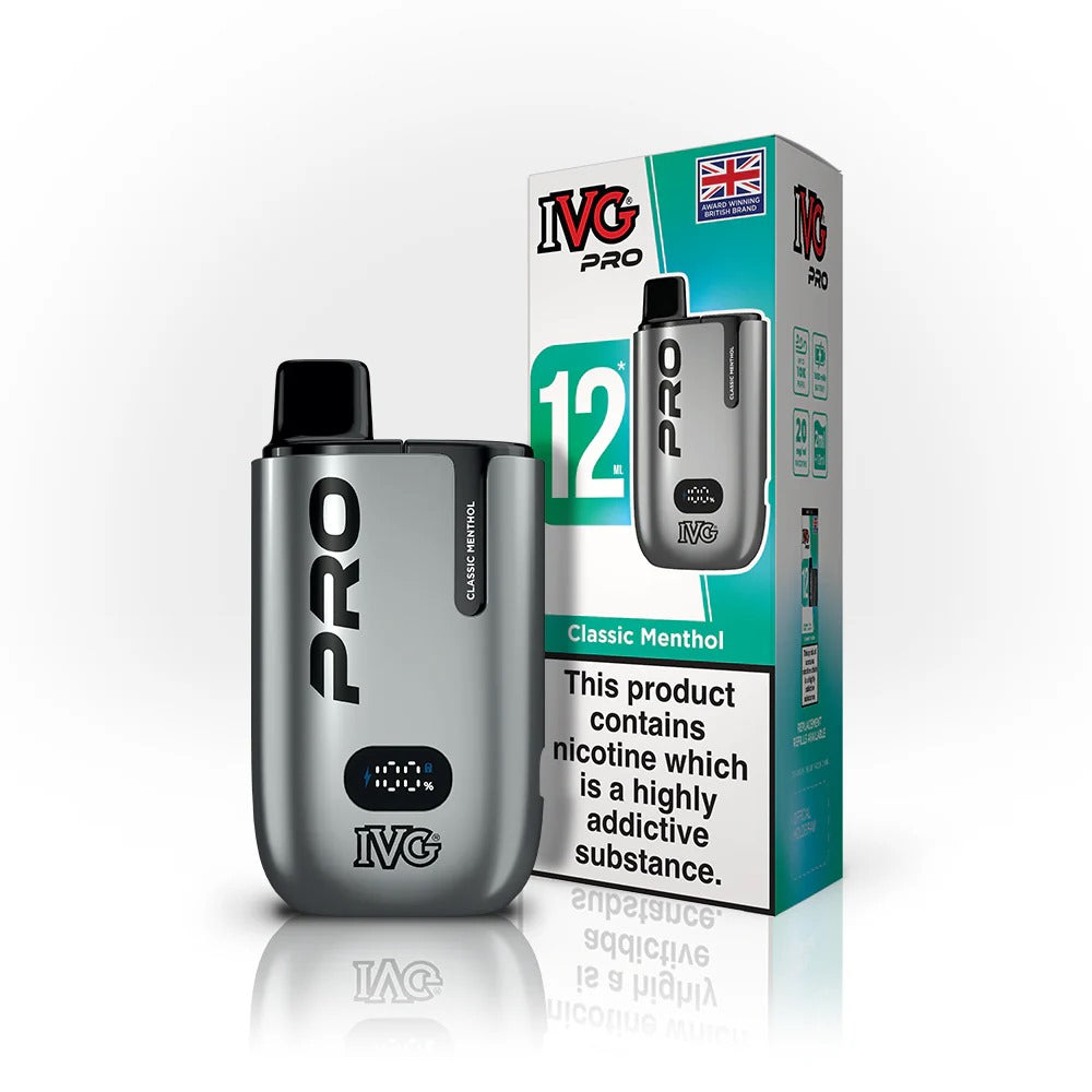 Classic Menthol flavoured IVG Pro 12 Prefilled Vape Kit in Silver Colour