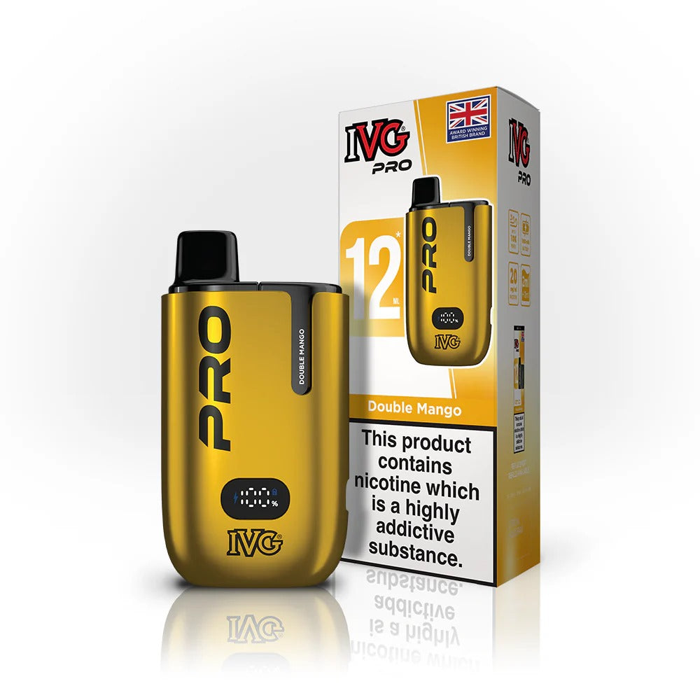 Double Mango flavoured IVG Pro 12 Prefilled Vape Kit in Golden Colour