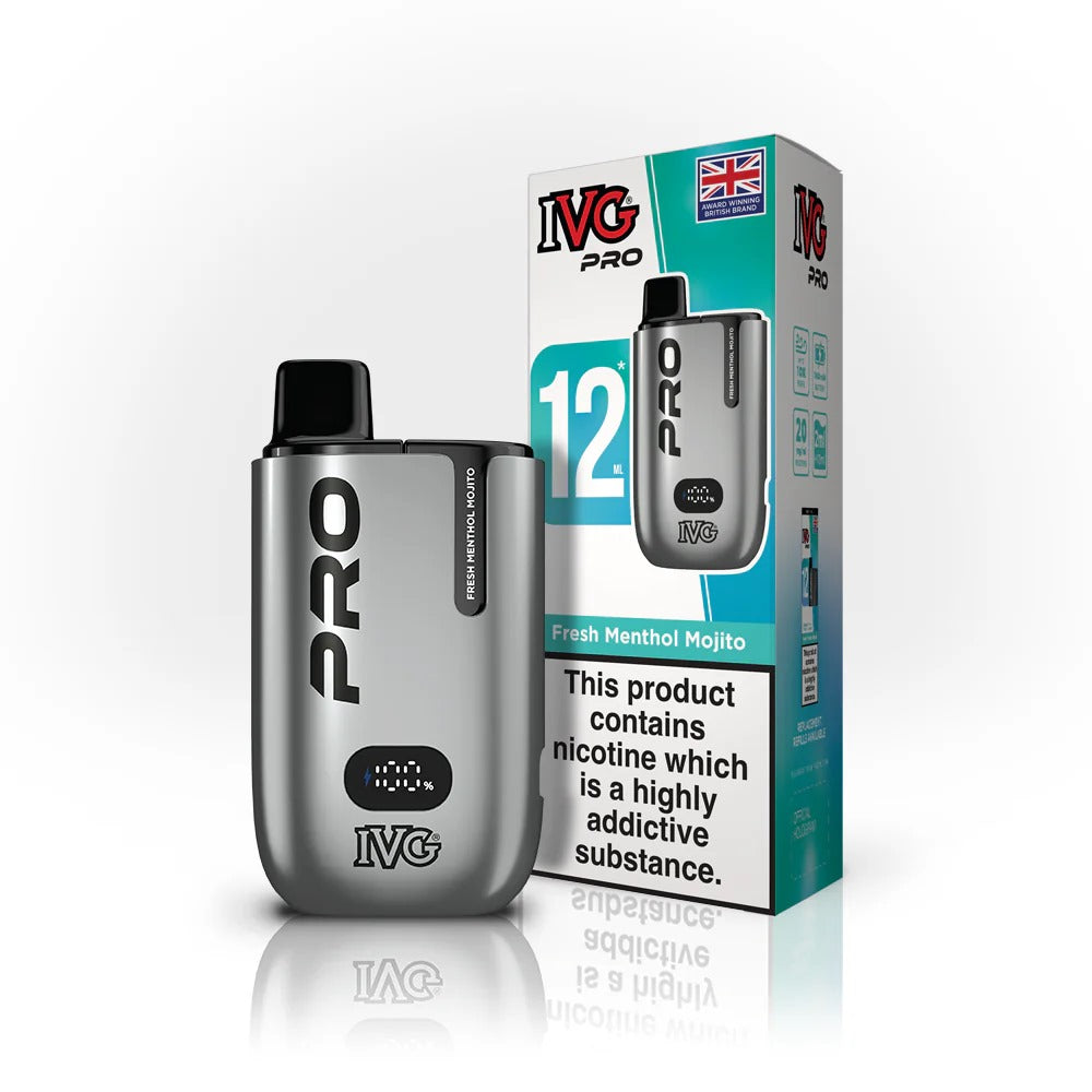 Fresh Menthol Mojito flavoured IVG Pro 12 Prefilled Vape Kit in Silver Colour