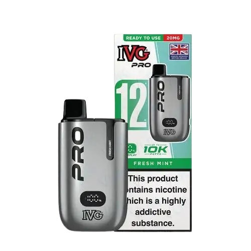 Fresh Mint flavoured IVG Pro 12 Prefilled Vape Kit in Silver Colour