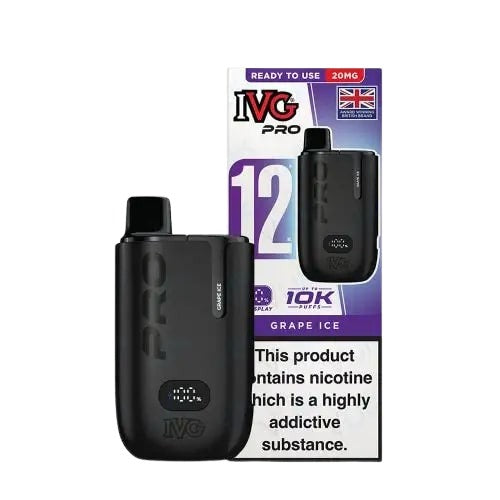 Grape Ice flavoured IVG Pro 12 Prefilled Vape Kit in Black Colour
