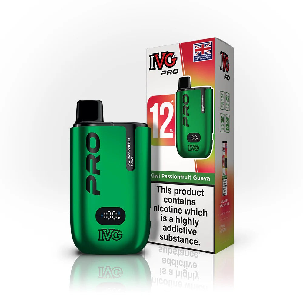 Kiwi Passionfruit Guava flavoured IVG Pro 12 Prefilled Vape Kit in Green Colour