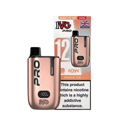 Peach Ice flavoured IVG Pro 12 Prefilled Vape Kit in Face Pink Colour