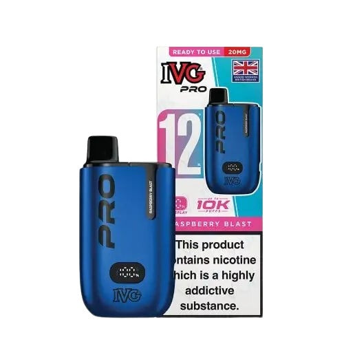 Raspberry Blast flavoured IVG Pro 12 Prefilled Vape Kit in Dark Blue Colour